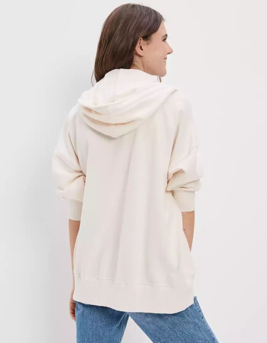 Sweat à Capuche American Eagle AE Oversized Zip-Up Blanche Femme | TQC-87905321